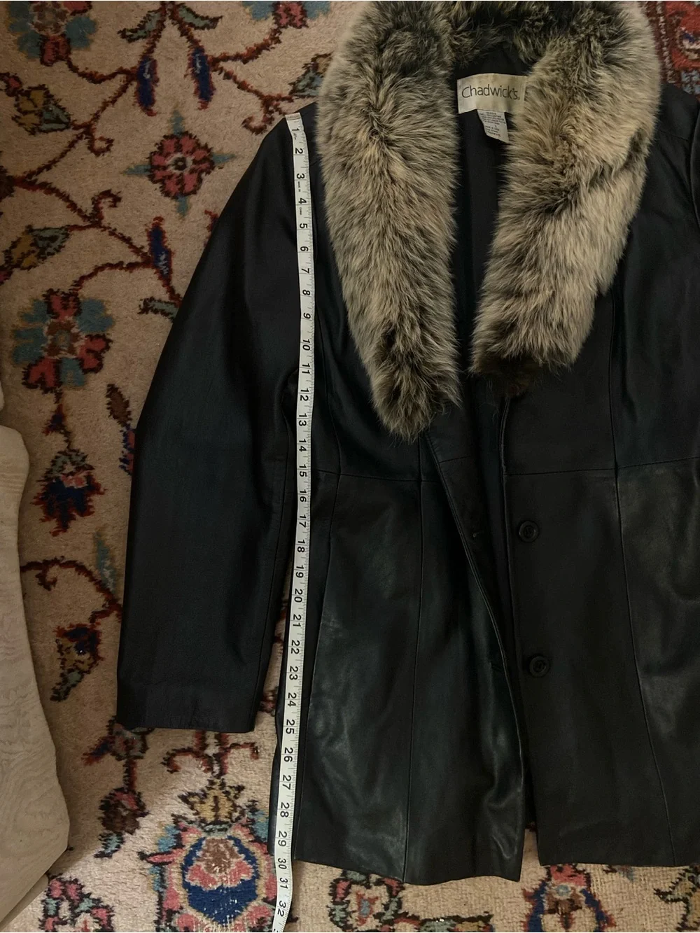 Vintage Chadwicks Black Leather Jacket with Fur Collar